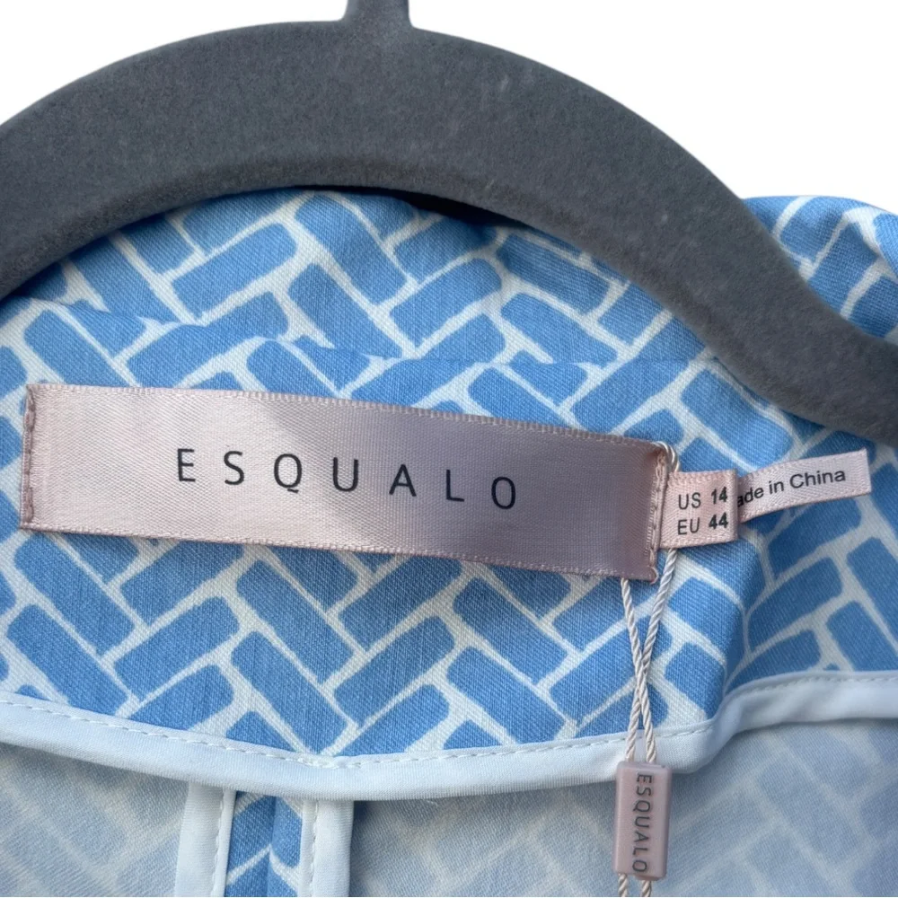 Esqualo Women’s 14 Stretch Block Print Light Blue & White Lightweight Blazer NWT